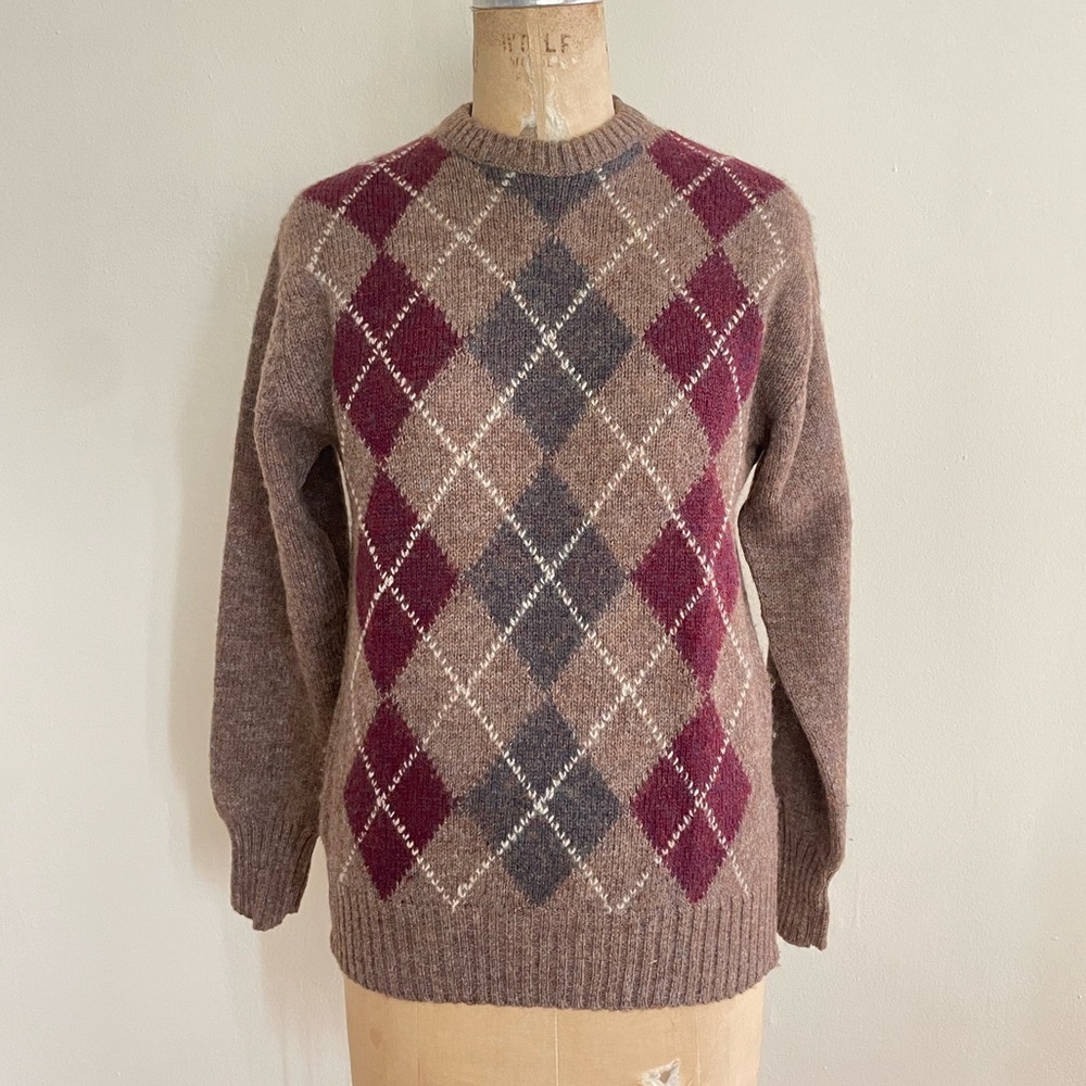 Vintage Eddie Bauer 100% Shetland wool sweater argyle print small